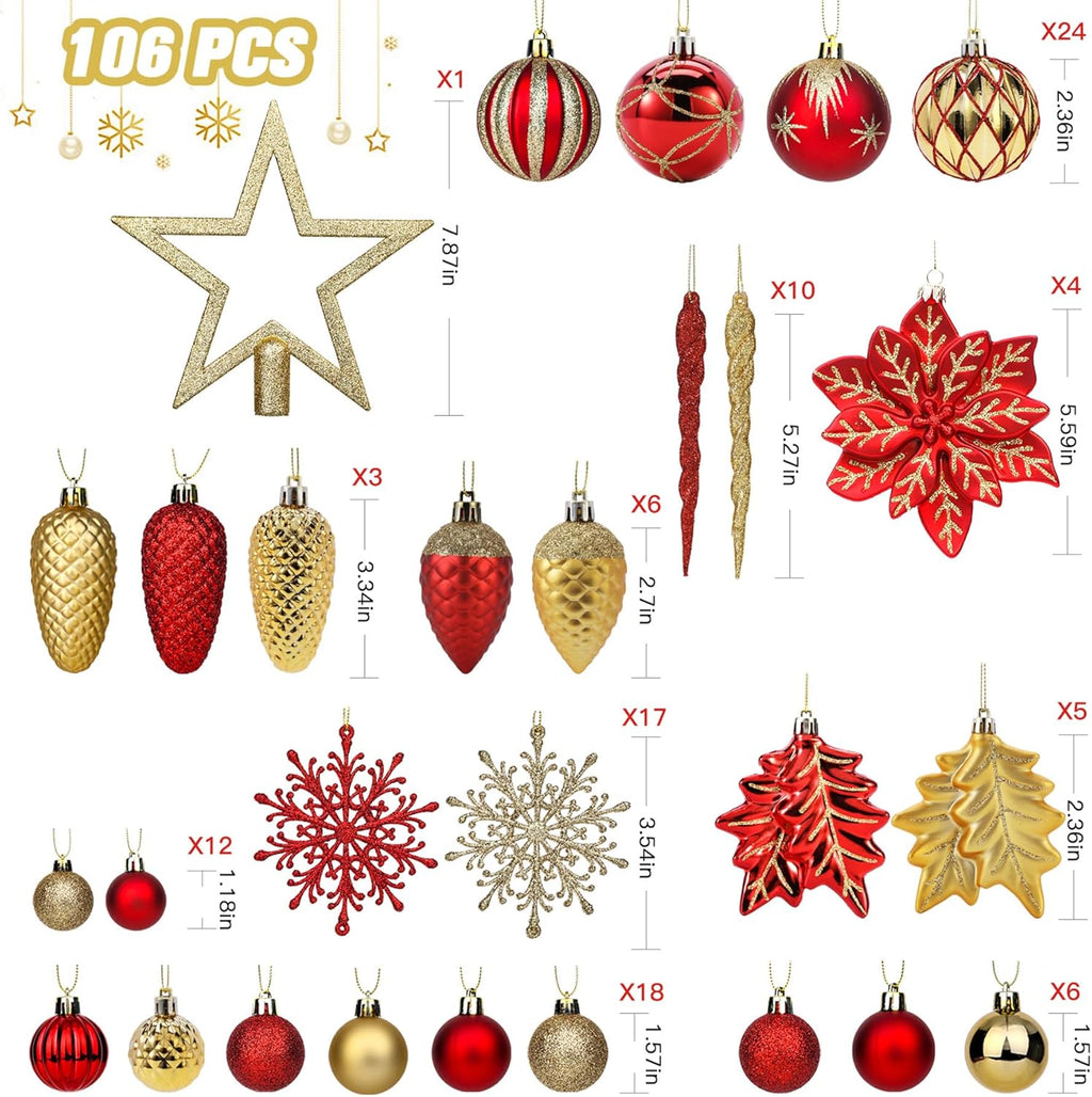 SHareconn 106PCS Christmas Balls Ornaments Set