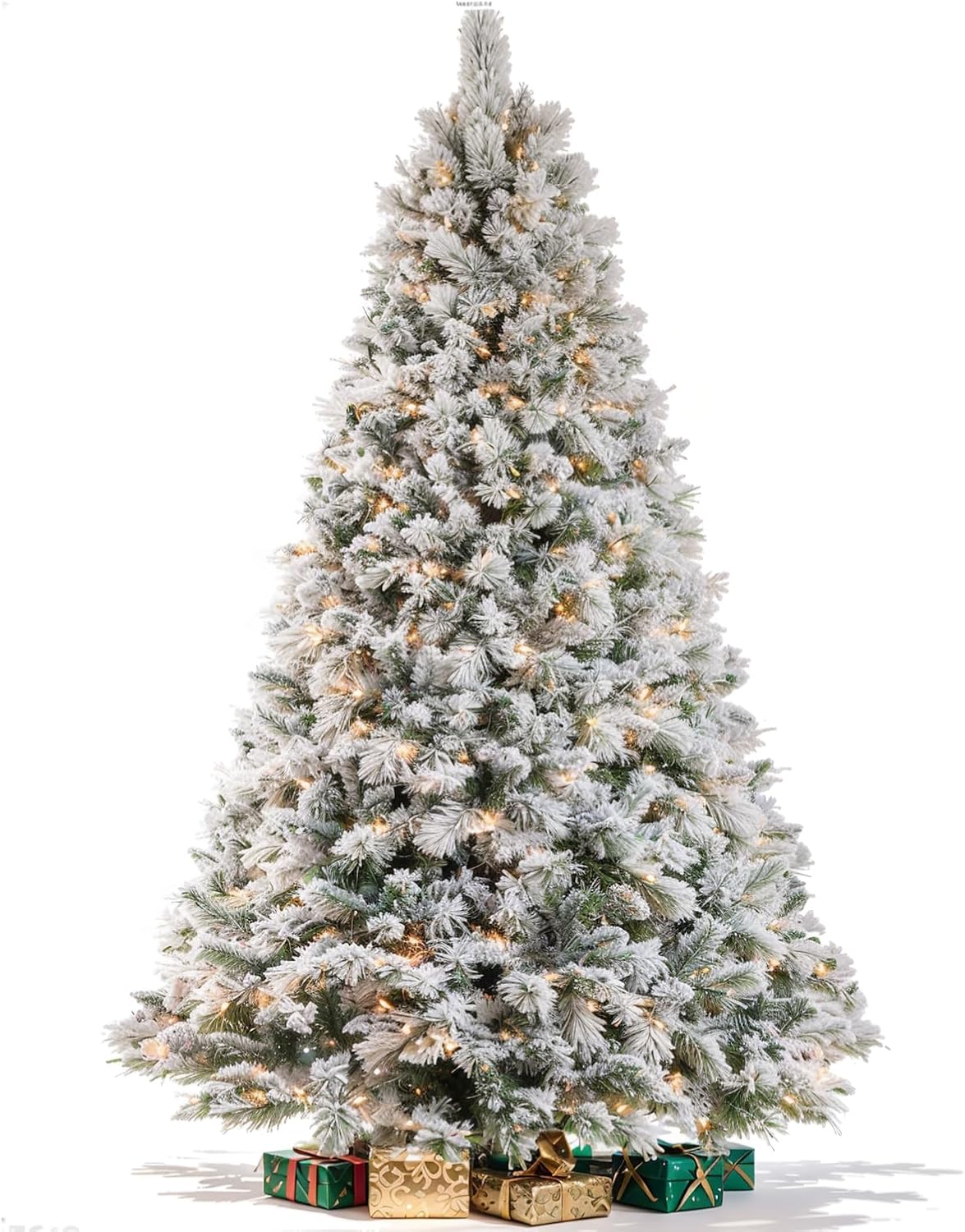7.5FT Pre-lit Snow Flocked Christmas Tree Spruce with Remote Control, 600 Warm White Multi-Color Lights, Artificial Hinged/Feel Real/Realistic for Home, Holiday Decoration Dual Color LED