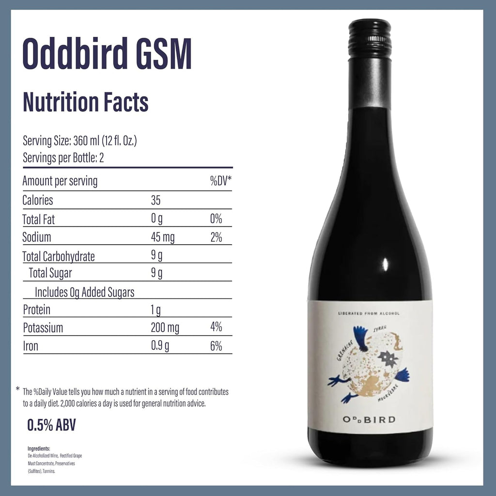 Oddbird GSM Non Alcoholic Red Wine, Gluten Free, Non-Alcoholic Dry Red Wine